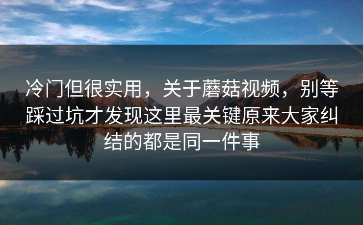 冷门但很实用，关于蘑菇视频，别等踩过坑才发现这里最关键原来大家纠结的都是同一件事